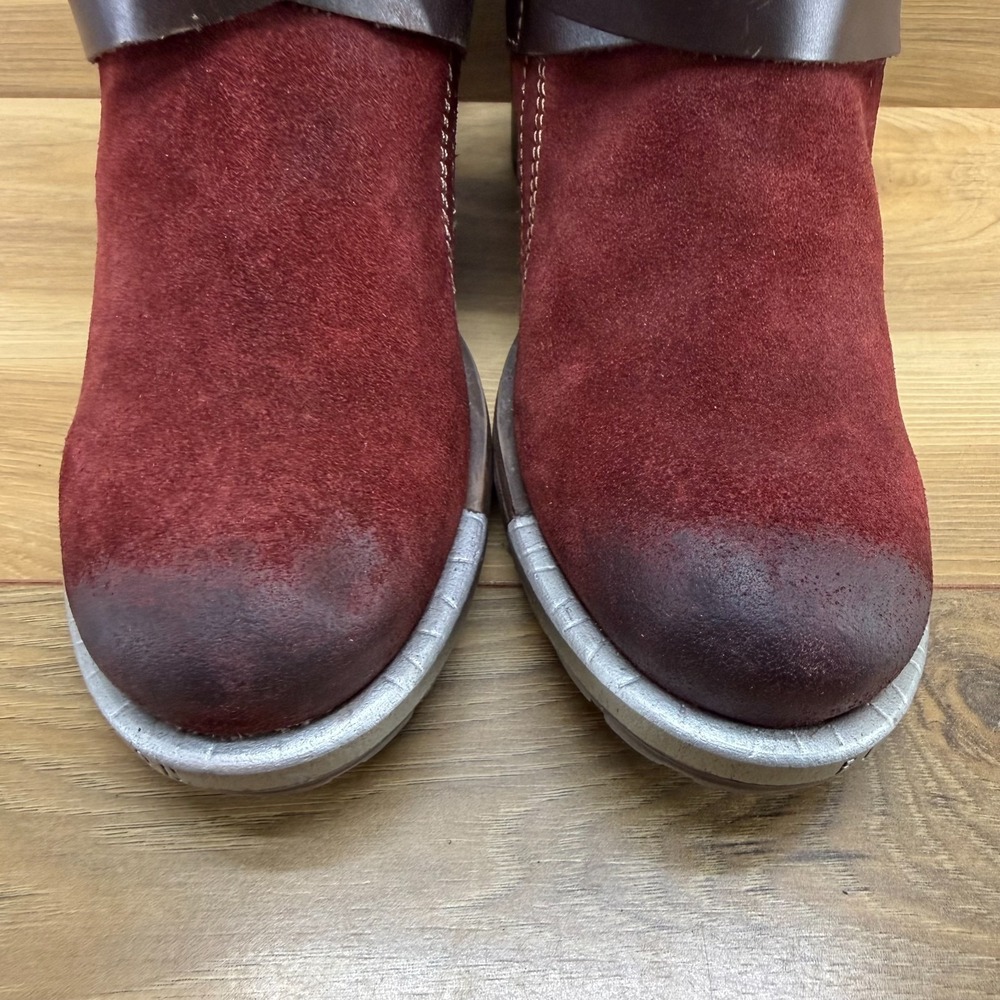 FLY LONDON YOK Chunky Biker Boots 9.5 EU 40 Deep Red Suede Minimalist Modern - Picture 4 of 11
